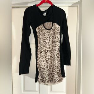 Ashley Stewart Black and Leopard Print Long Sleeve Shirt